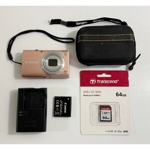 Canon PowerShot A4000 IS Digital Camera Pink 16MP 8x Zoom Bundle